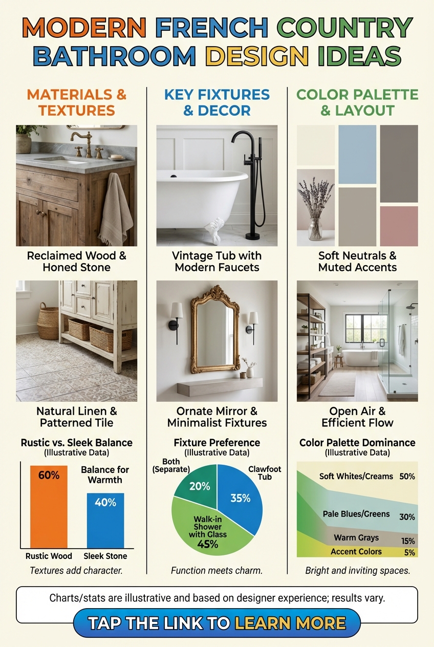 Modern French country bathroom with a freestanding tub and soft textiles