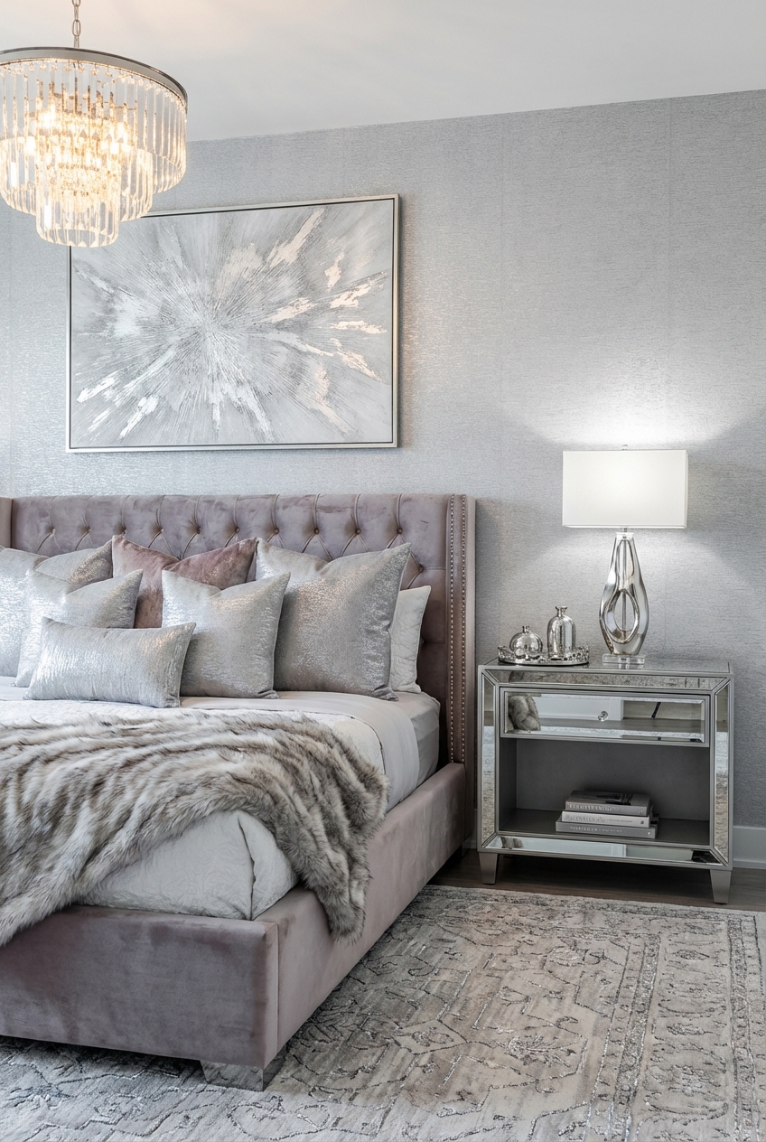 Stylish Glam Bedroom Silver Accents