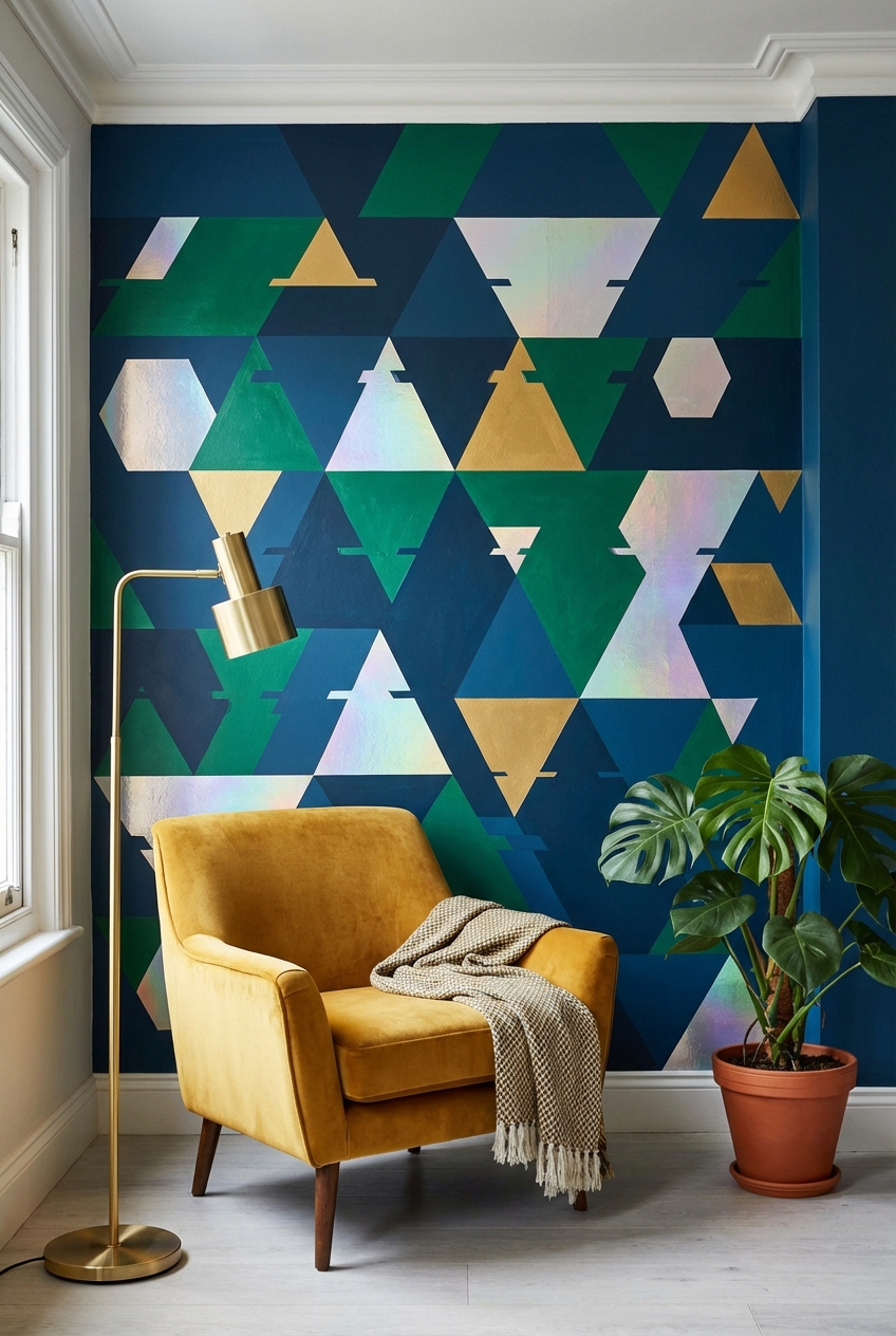 DIY Glitchy Glam Accent Wall: Simple Geometric Shapes