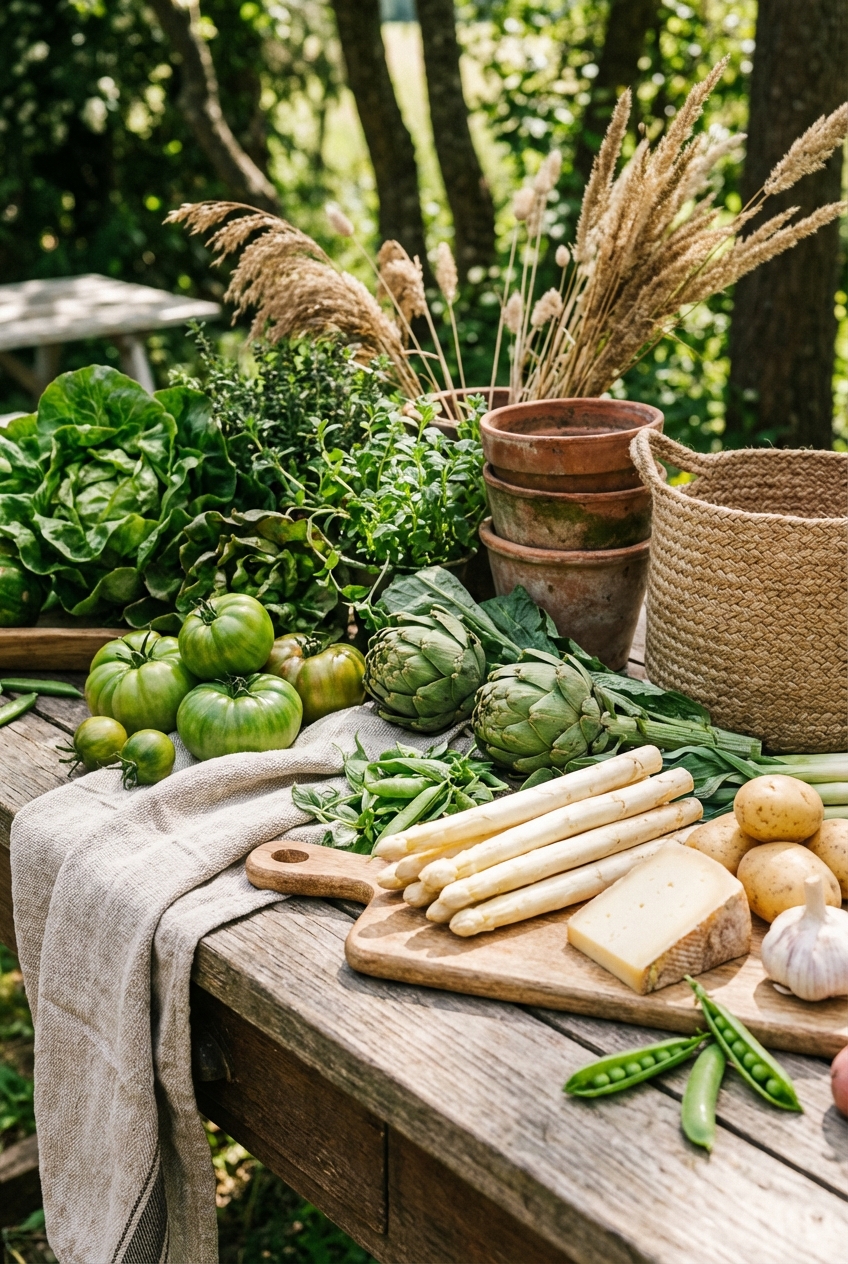 Garden-to-Table Color Palette: Green + cream + natural textures
