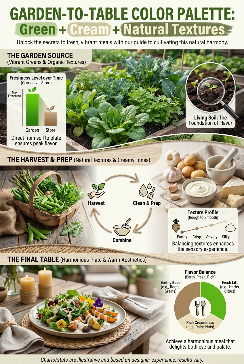 Garden-to-Table Color Palette: Green + cream + natural textures - photo 3