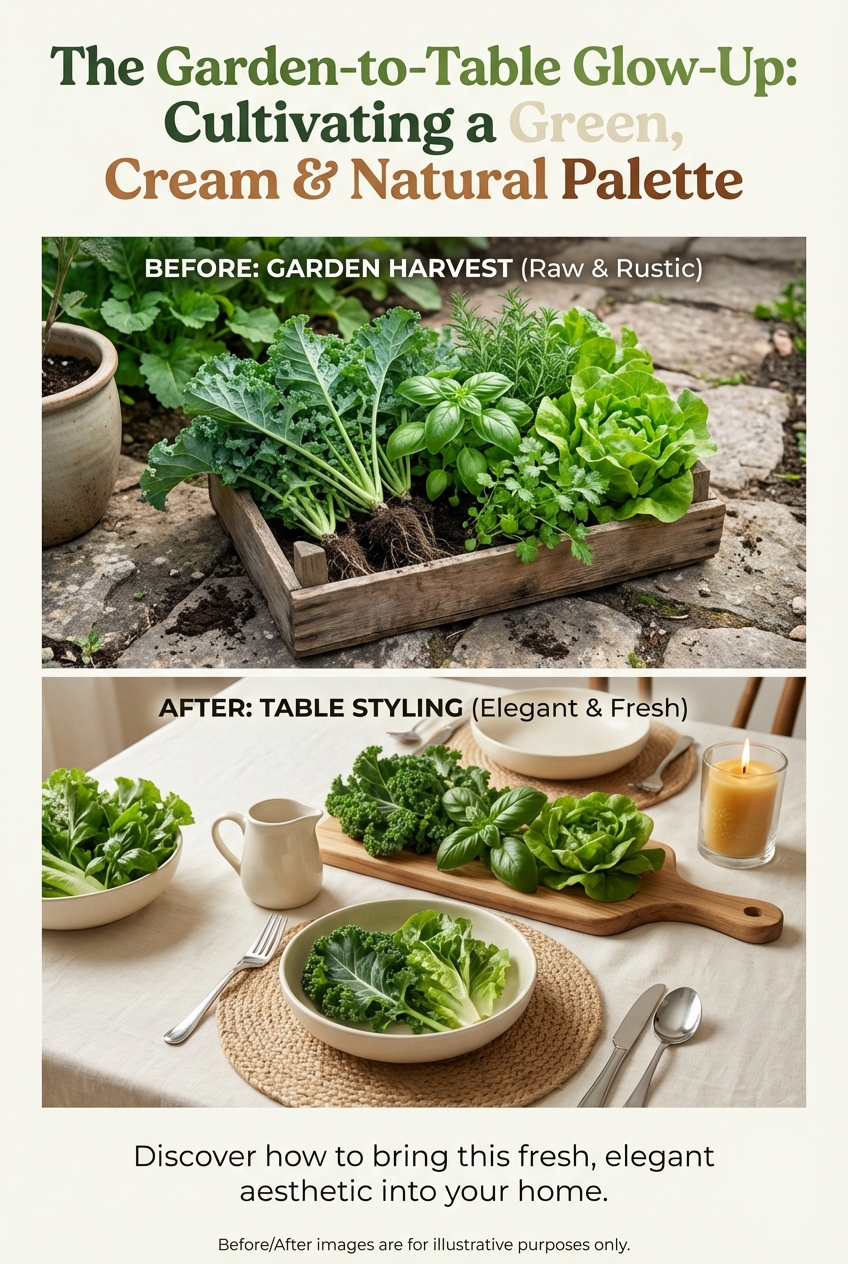 Garden-to-Table Color Palette: Green + cream + natural textures - photo 5