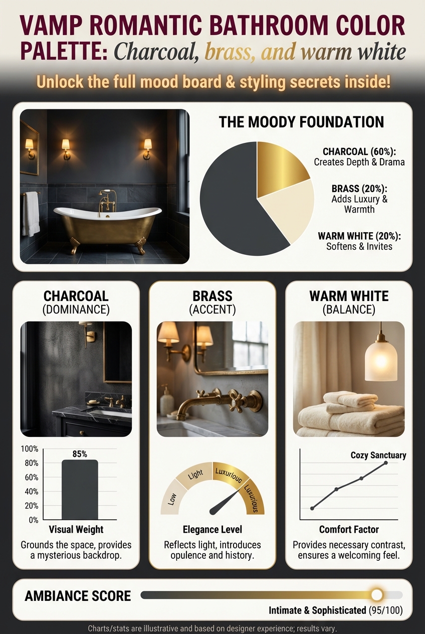 Vamp Romantic Bathroom Color Palette: Charcoal, brass, and warm white - photo 3