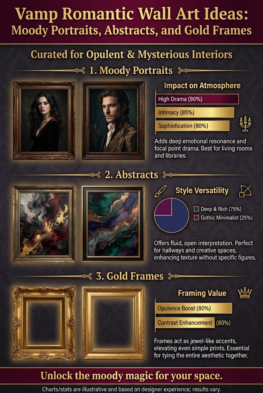 Vamp Romantic Wall Art Ideas: Moody Portraits, Abstracts, and Gold Frames - photo 3