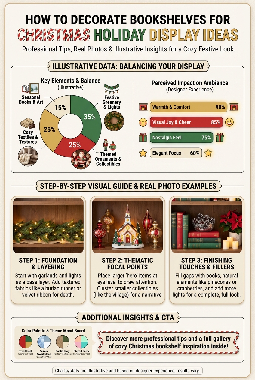 How to Decorate Bookshelves for Christmas Holiday Display Ideas - photo 3