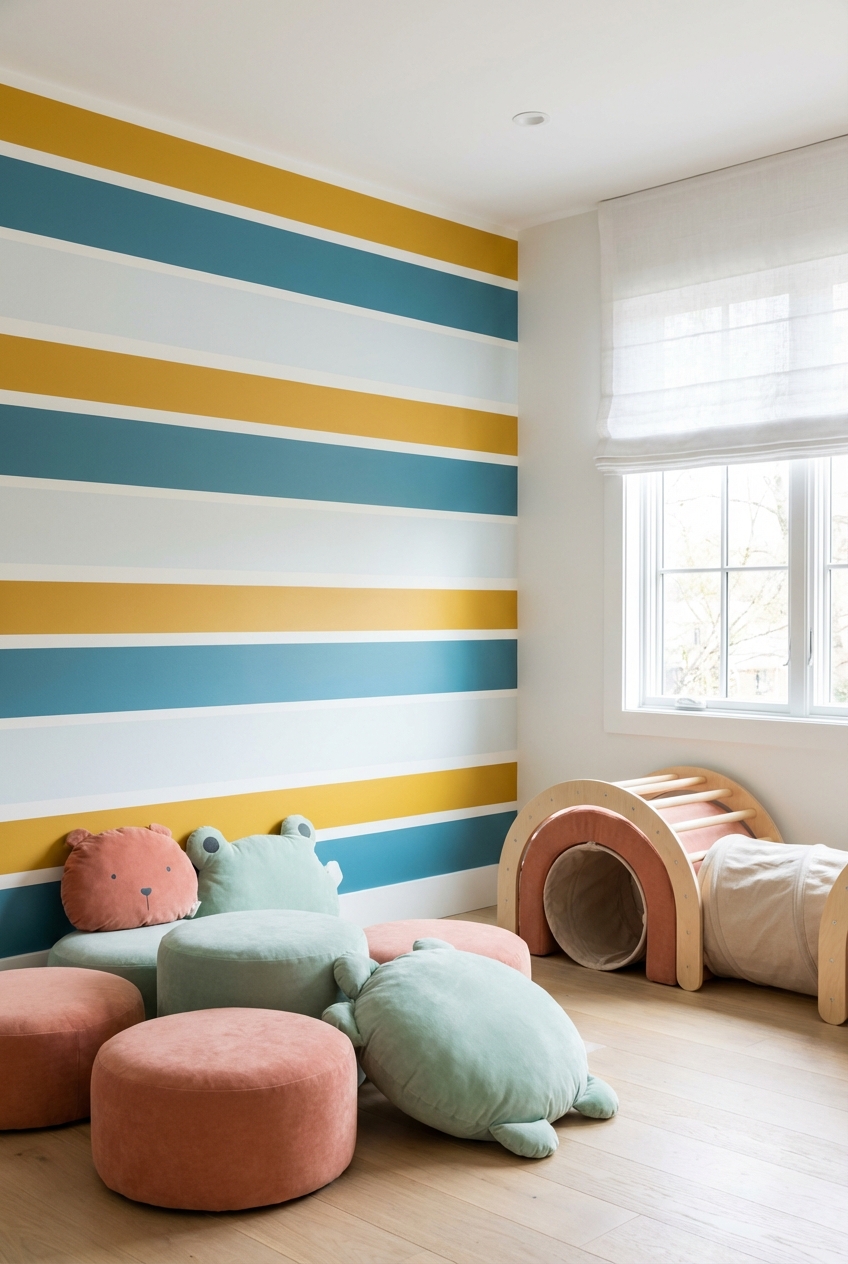 Playroom Decor Ideas with Bold Stripes and Soft Shapes