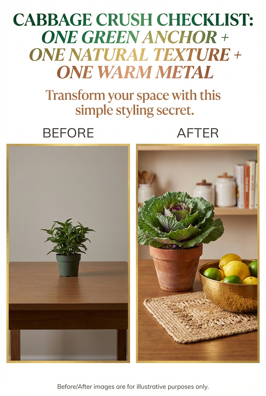 Cabbage Crush Checklist: one green anchor + one natural texture + one warm metal - photo 5