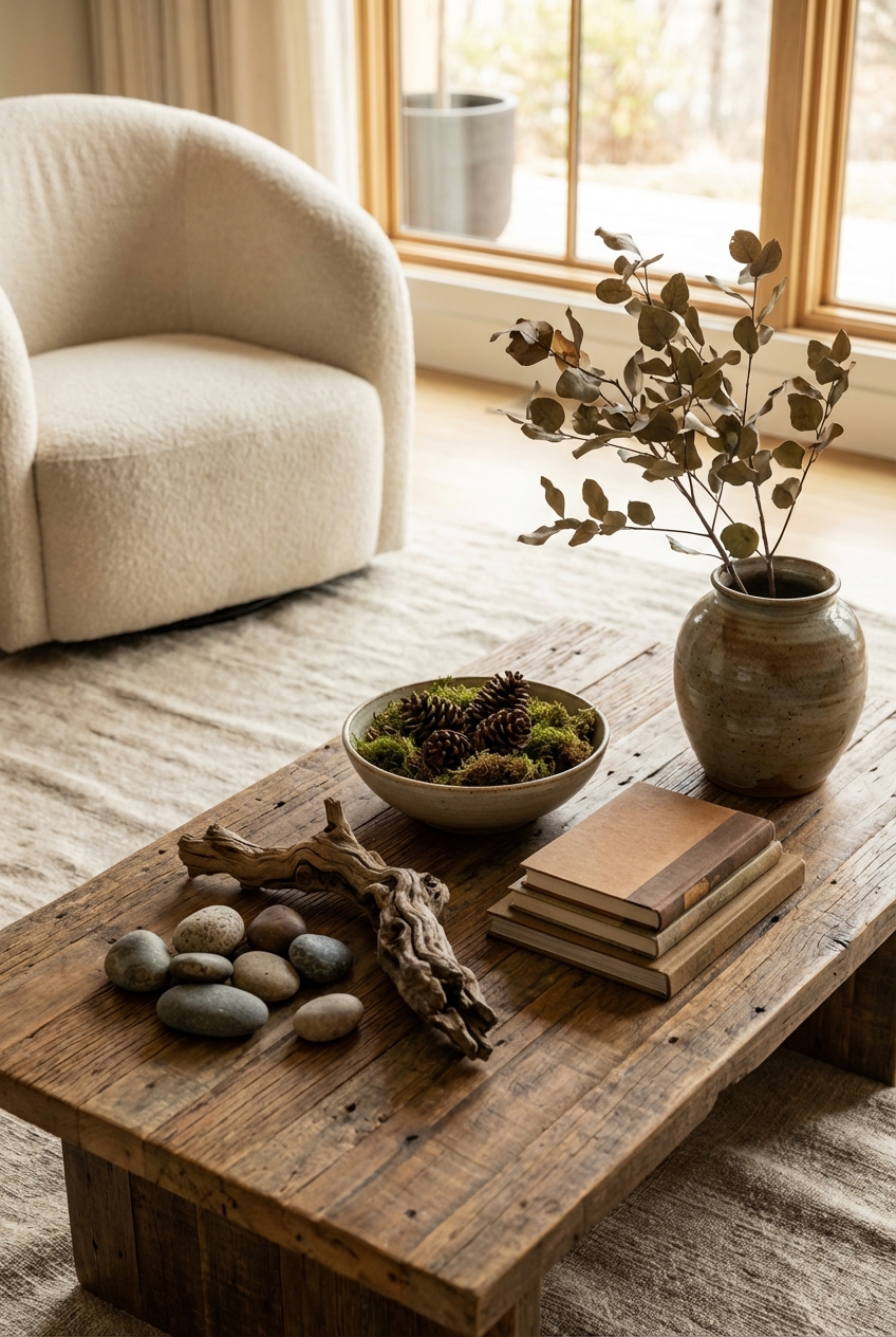Wilderkind Coffee Table Styling: Stones, Wood, and Nature-Inspired Objects