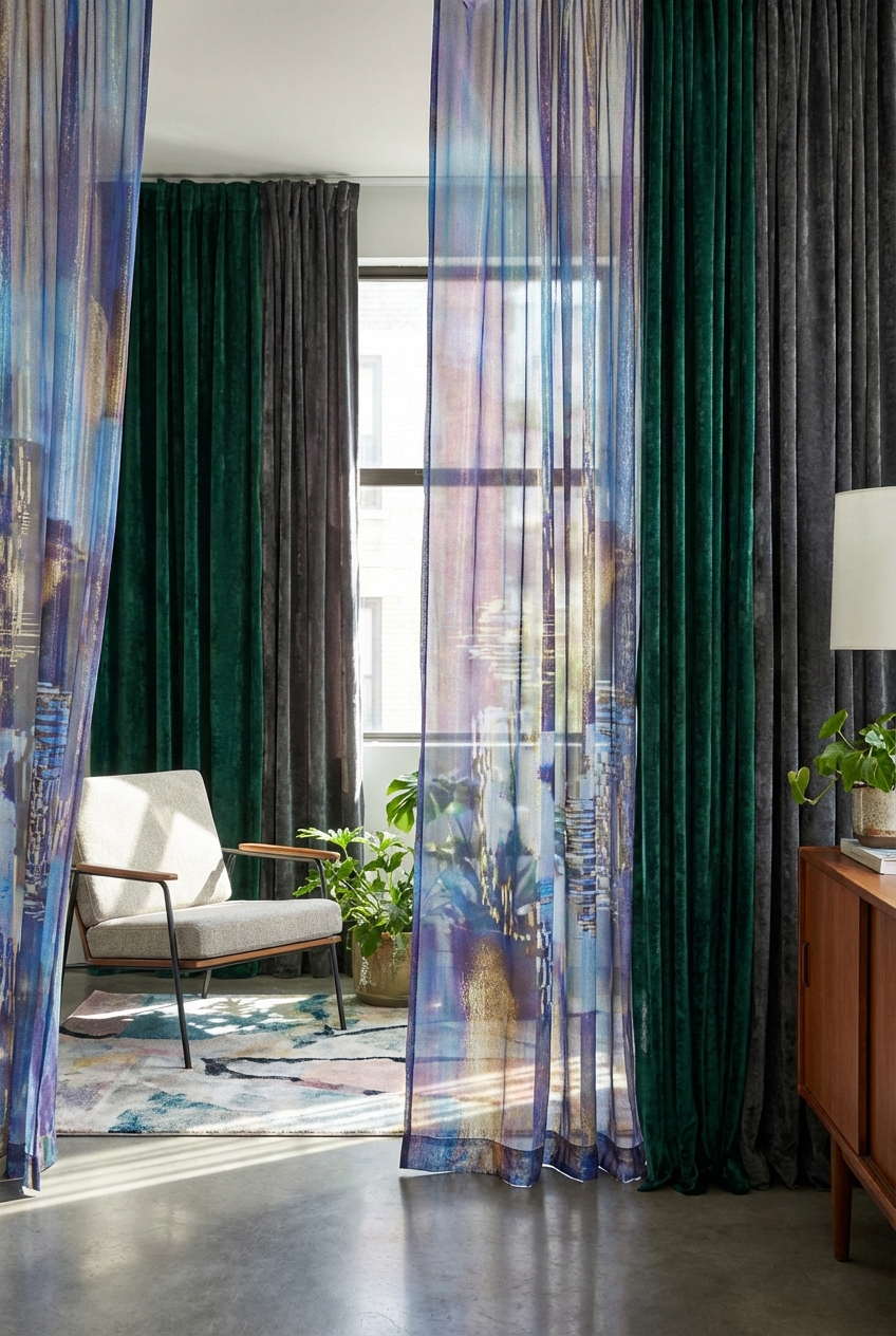 Glitchy Glam Curtains: Mixing Sheers and Drapes the Modern Way