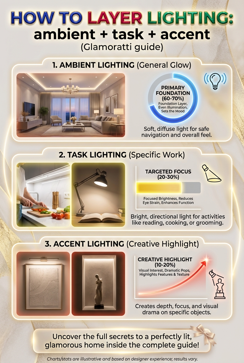 How to Layer Lighting: ambient + task + accent (Glamoratti guide) - photo 3