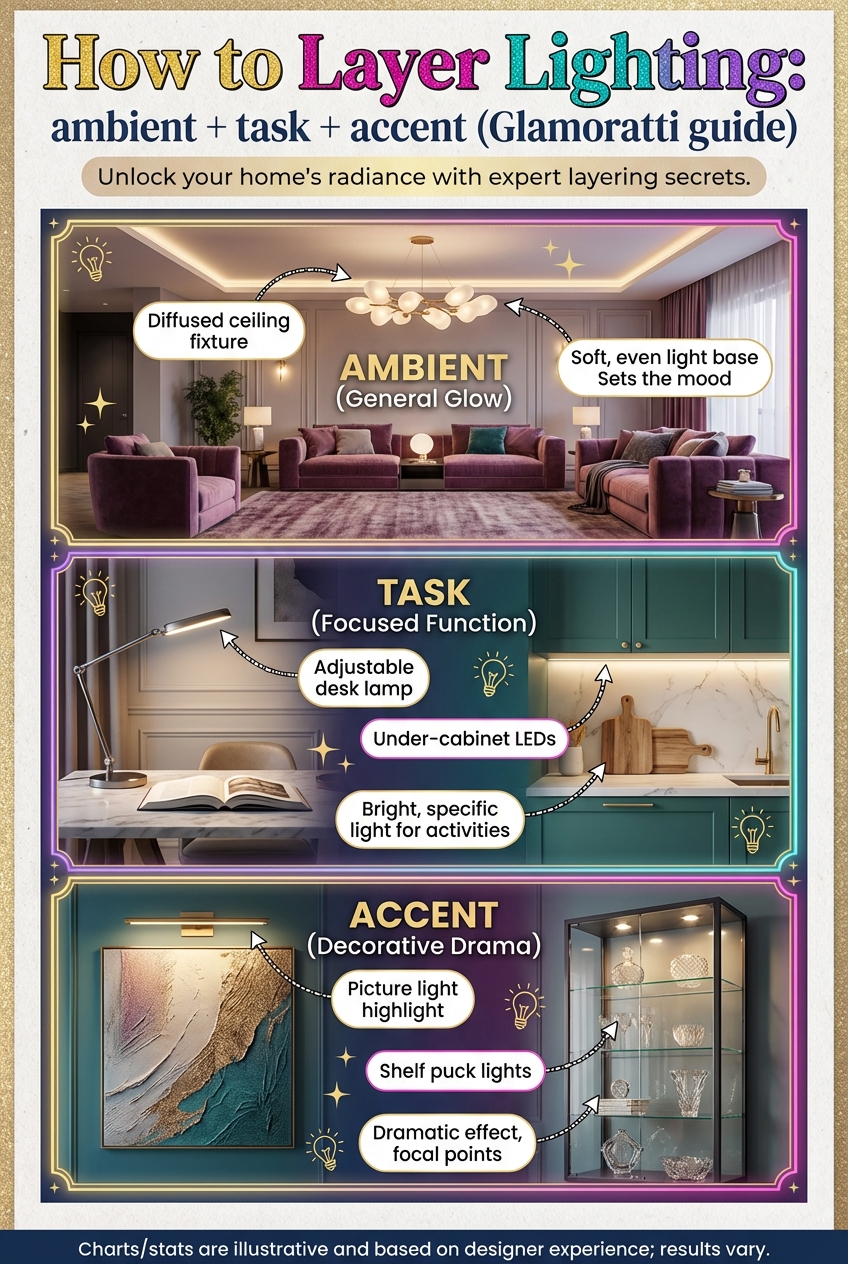 How to Layer Lighting: ambient + task + accent (Glamoratti guide) - photo 4