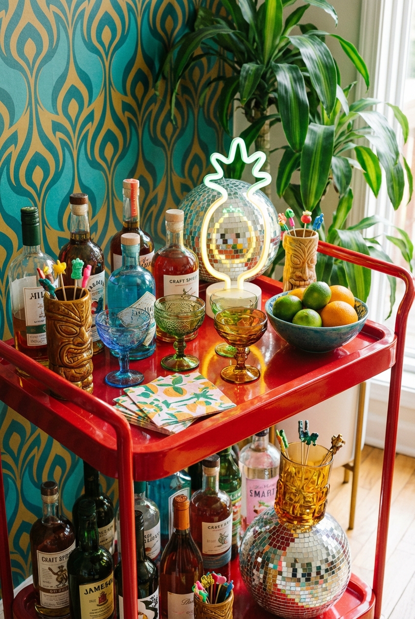 FunHaus Bar Cart Styling Ideas (Bold, Glossy, Fun)