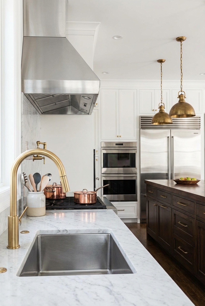 How to Mix Antique Gold with Modern Stainless (Brooched Kitchen Tips)