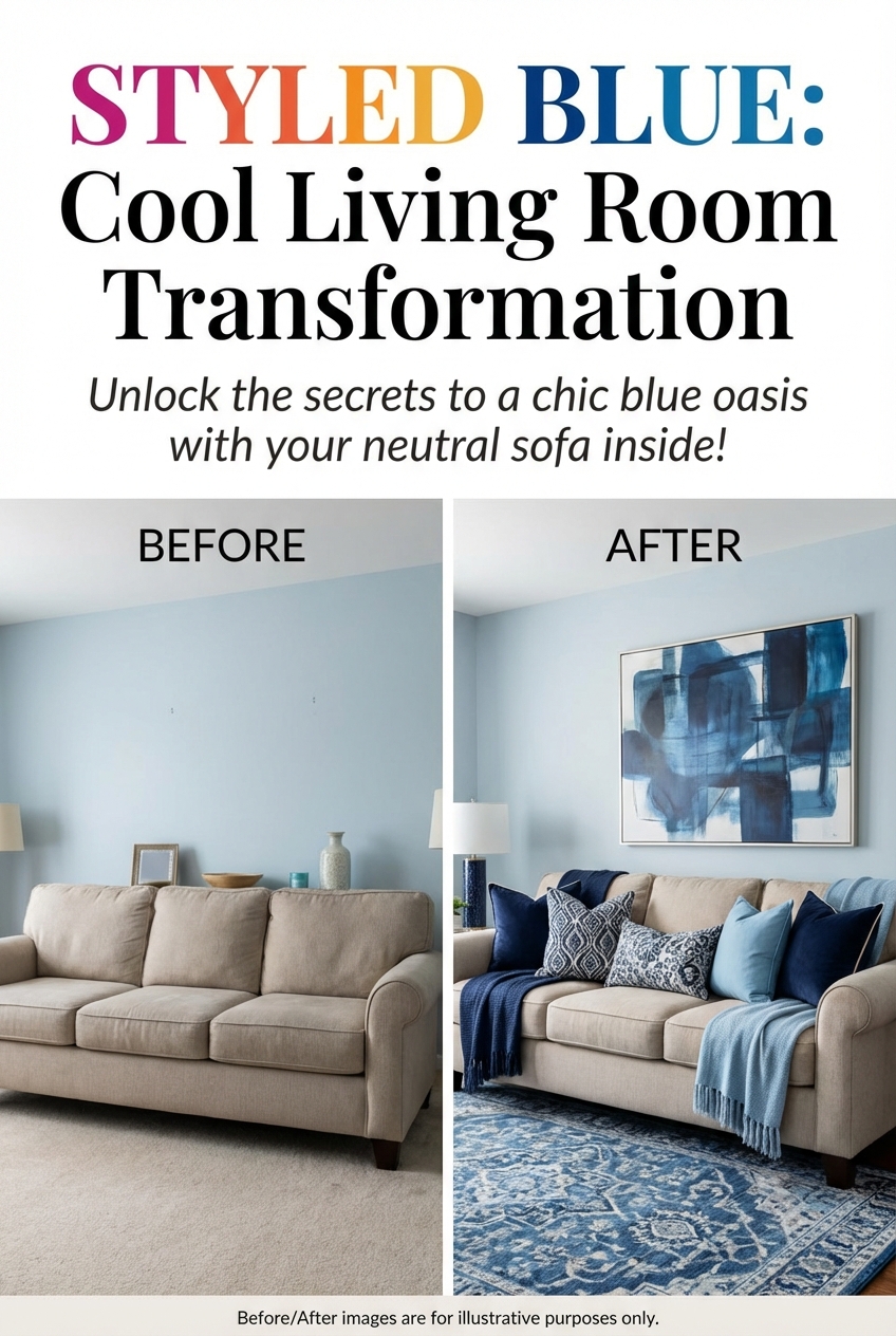 How to Style a Cool Blue Living Room with a Neutral Sofa - photo 5