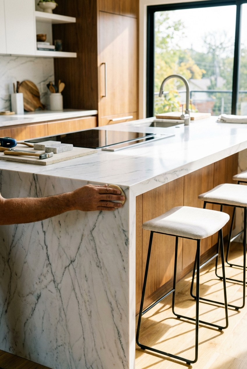 Installing a Waterfall Countertop: 9 Details That Make It Look Finished