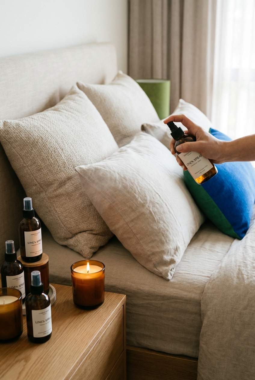 How to Layer Linen Sprays and Candles in Bedrooms