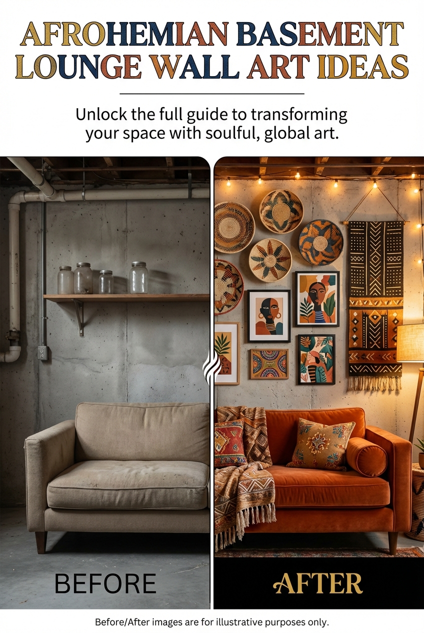 Afrohemian Basement Lounge Wall Art Ideas: Woven Baskets, Textiles, and Prints - photo 5
