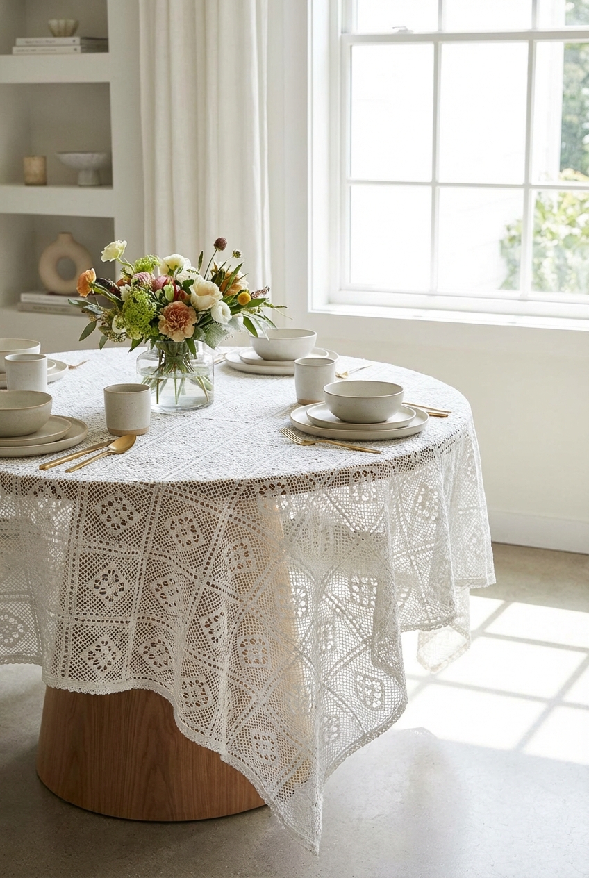 How to Style a Lace Tablecloth on a Round Table (Modern Look)