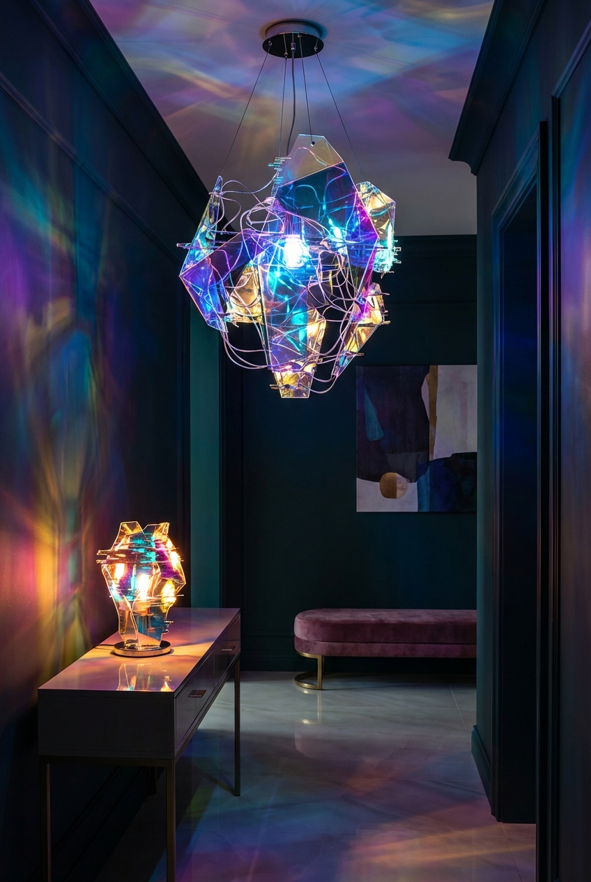Glitchy Glam Entryway Lighting: One Big Fixture + One Small Accent