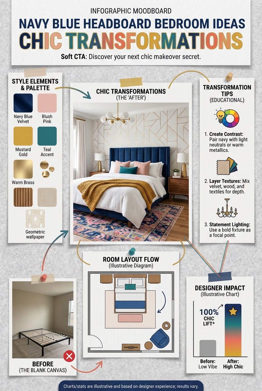 Navy Blue Headboard Bedroom Ideas Chic Transformations - photo 4