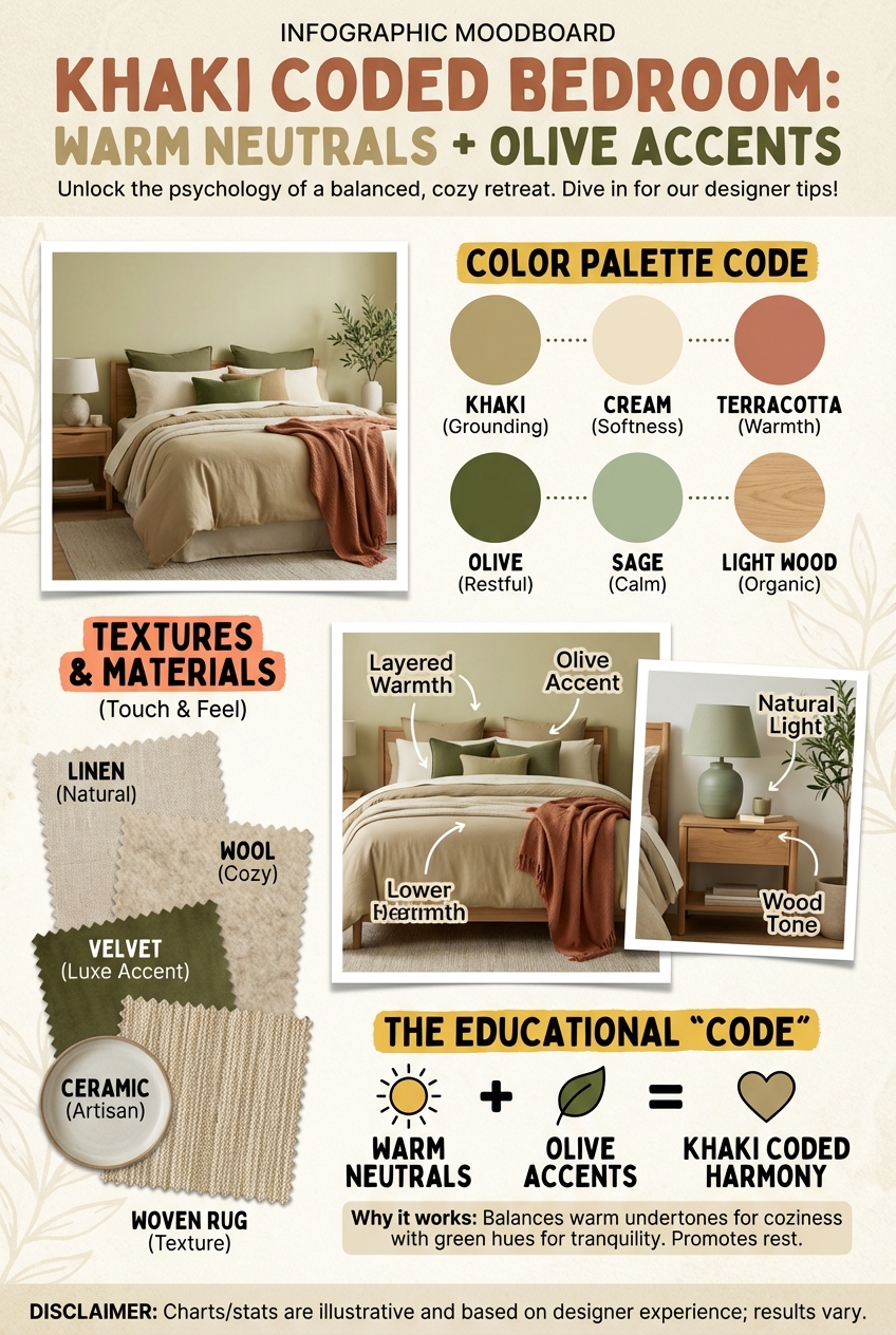 Khaki Coded Bedroom Color Palette: Warm neutrals + olive accents - photo 4