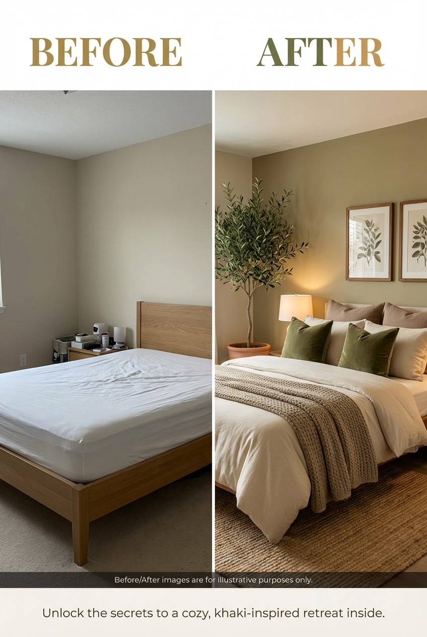 Khaki Coded Bedroom Color Palette: Warm neutrals + olive accents - photo 5