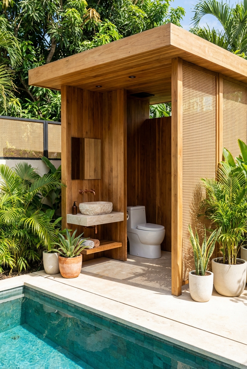 Chic Outdoor Toilet Ideas for Pool Area Oasis