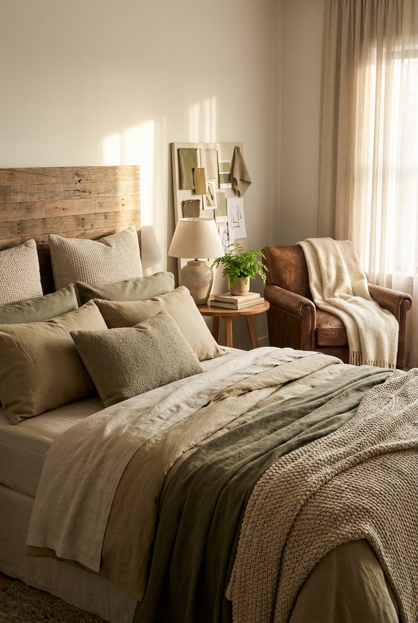 Khaki Coded Bedroom Makeover Plan: Calm, Rugged, Cozy