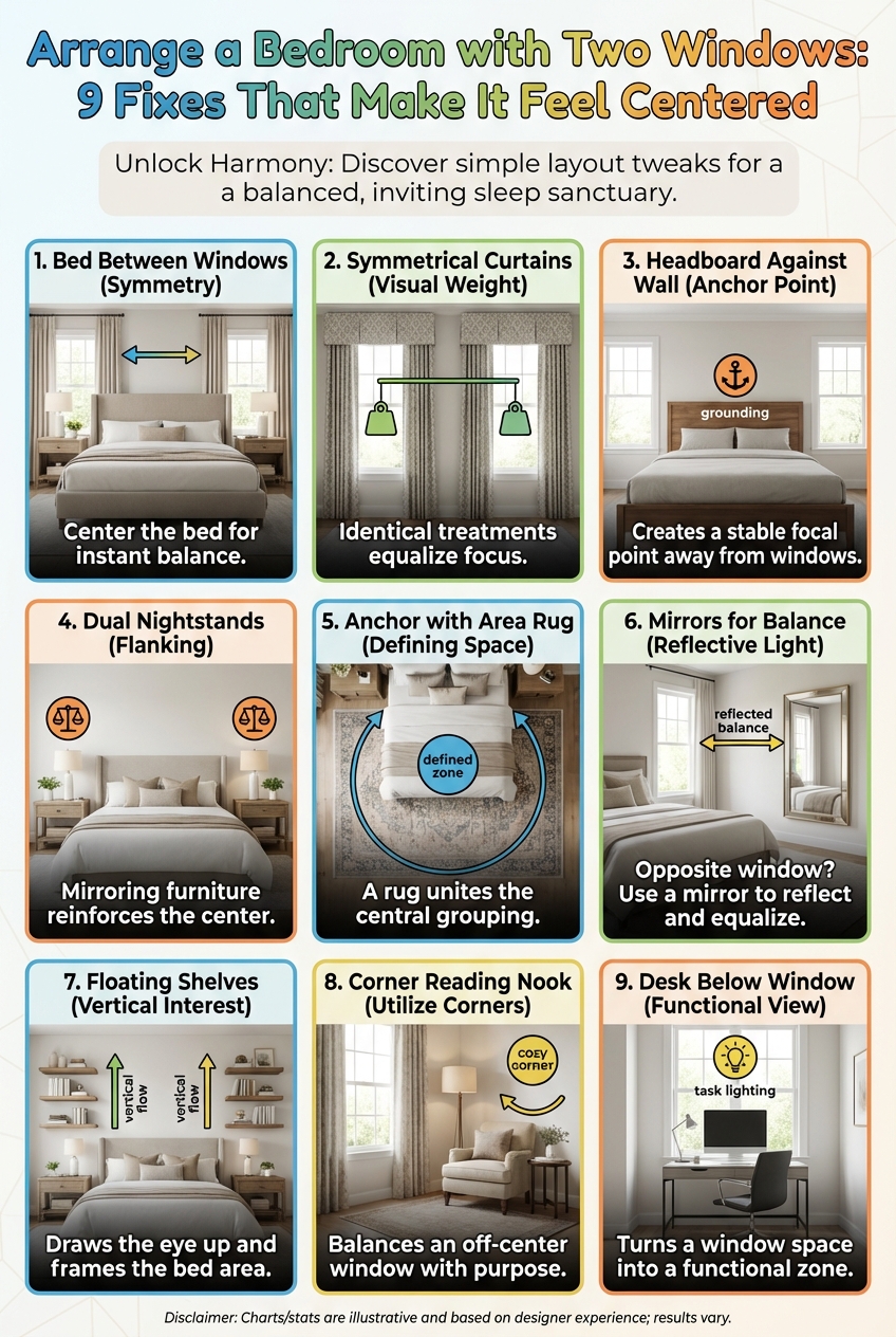 Arrange a Bedroom with Two Windows: 9 Fixes That Make It Feel Centered - photo 3