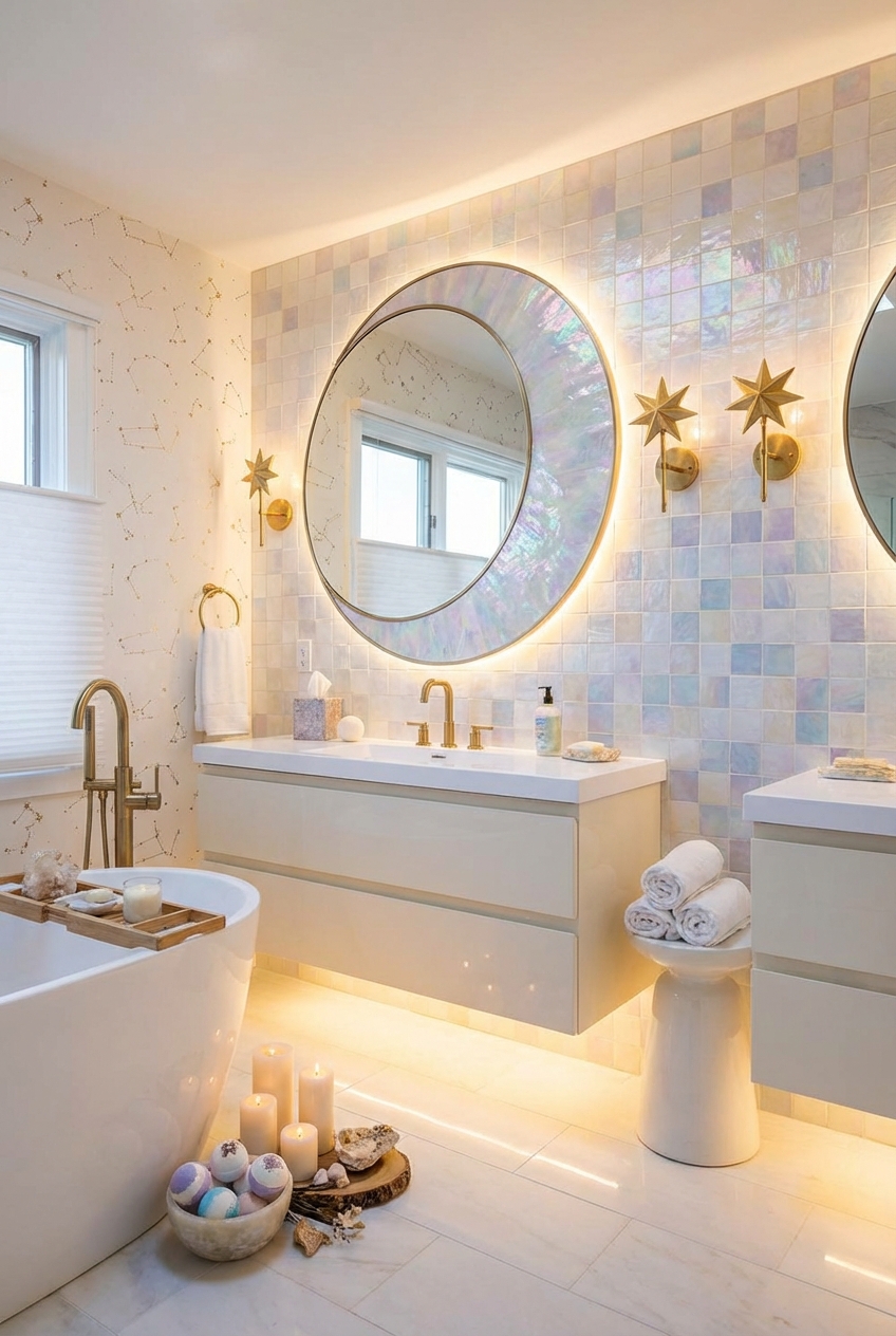 Extra Celestial Decor for a Bathroom: Pearl Shine and Spa Glow