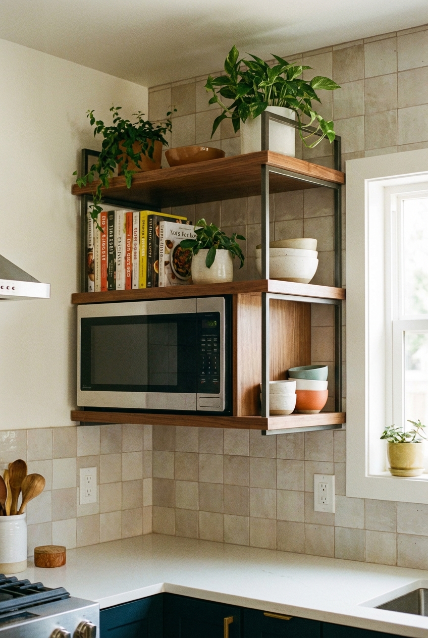 Microwave Shelf Ideas for Stylish Space Saving Kitchens