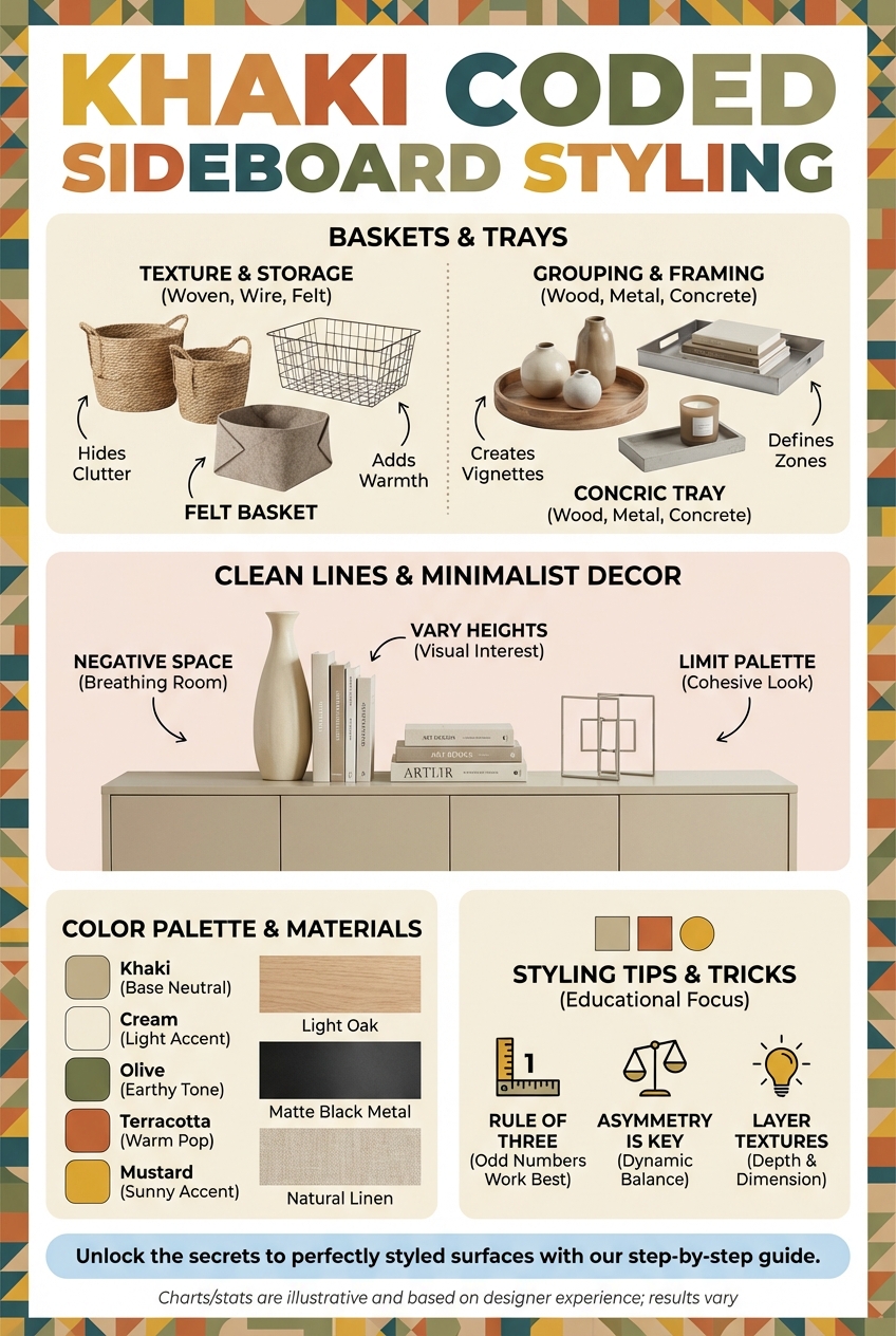 Khaki Coded Sideboard Styling: baskets, trays, and clean lines - photo 4