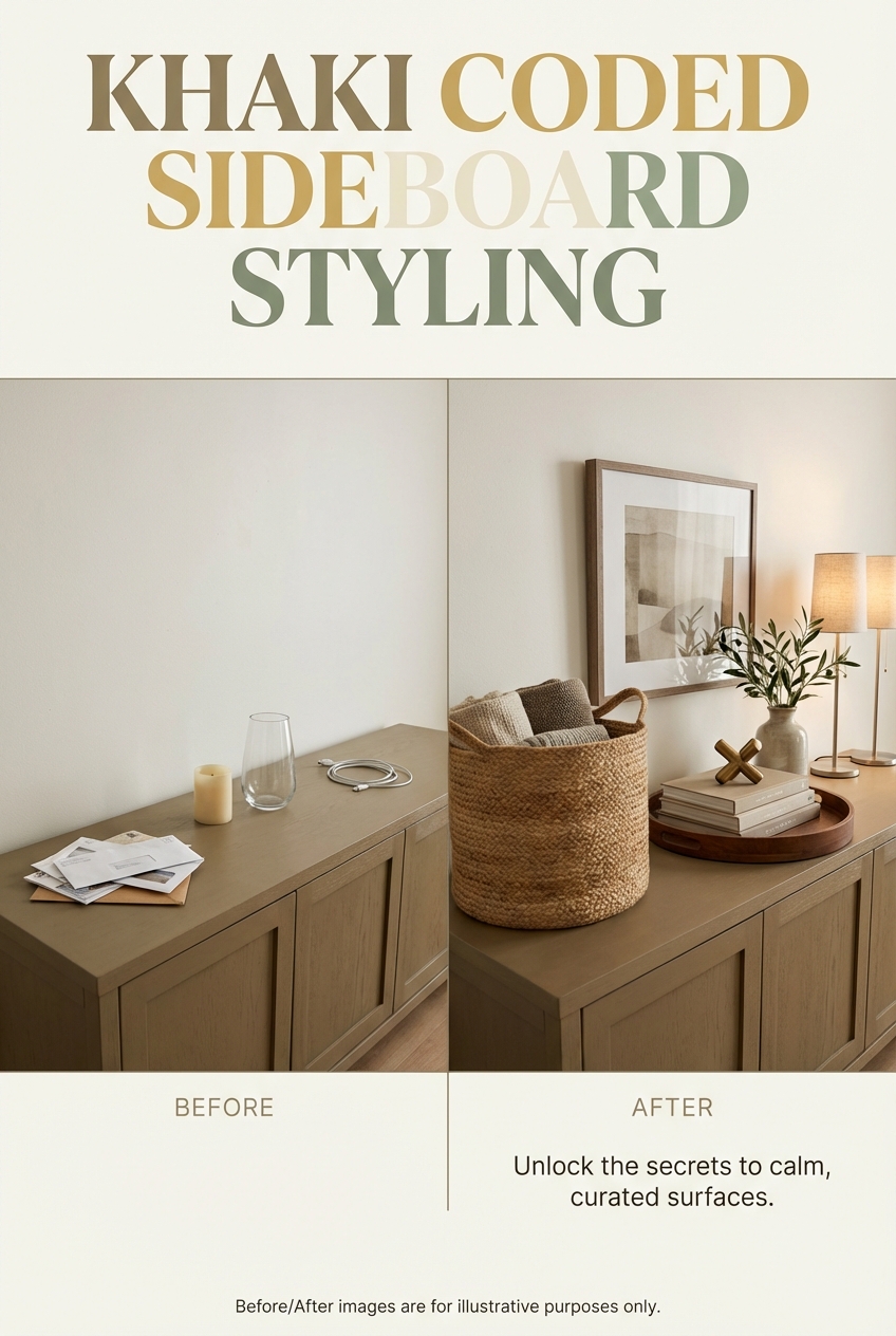 Khaki Coded Sideboard Styling: baskets, trays, and clean lines - photo 5