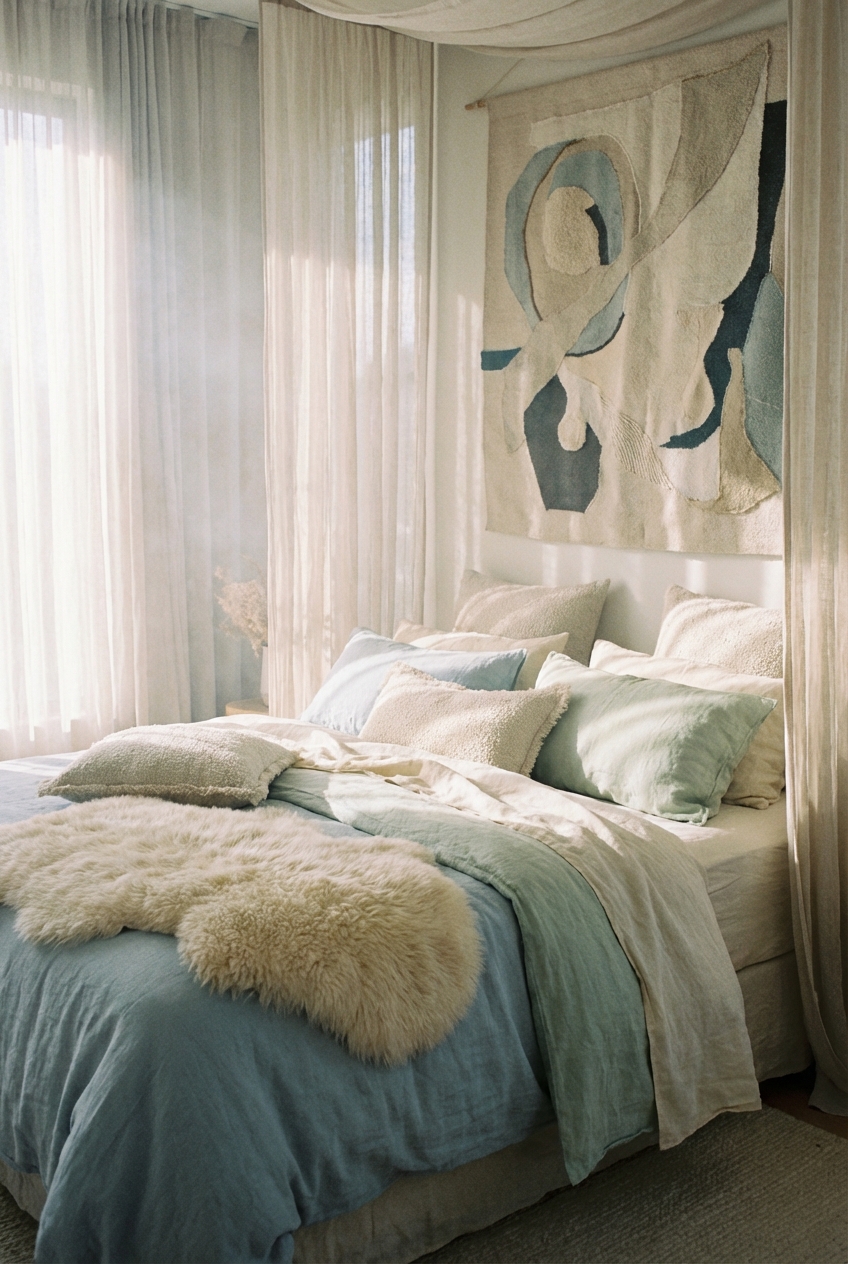 Ethereal Bedroom Decor: Misty Colors and Soft Texture for Better Sleep