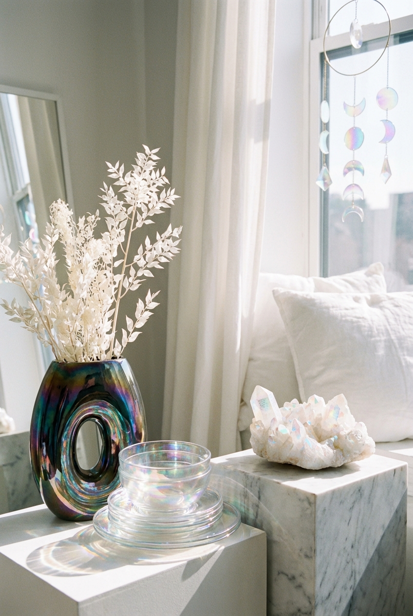 White + Iridescent Accents: Bright, Clean, and Celestial