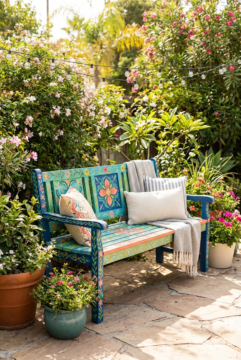 Hand Painted Bench Ideas for Creative Outdoor Decor