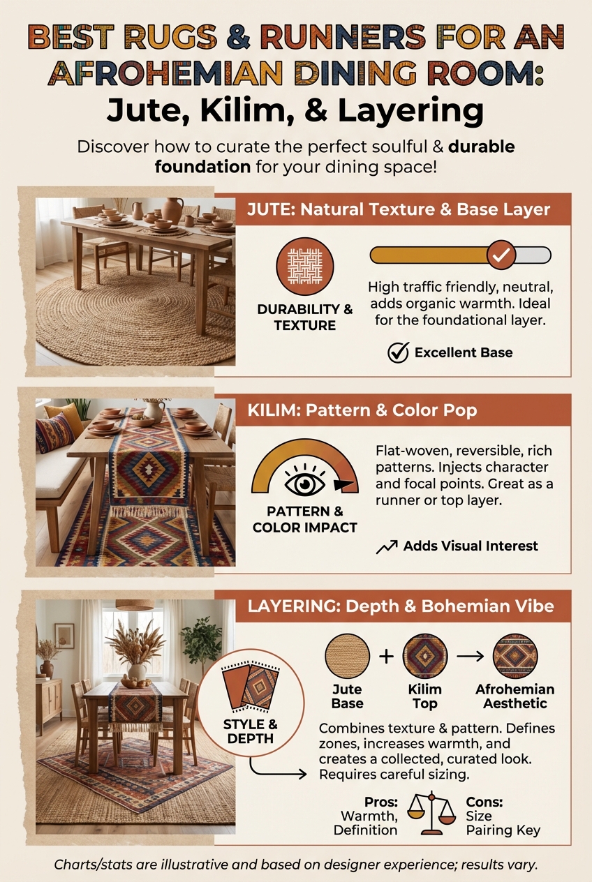 Best Rugs & Runners for an Afrohemian Dining Room: Jute, Kilim, and Layering - photo 3