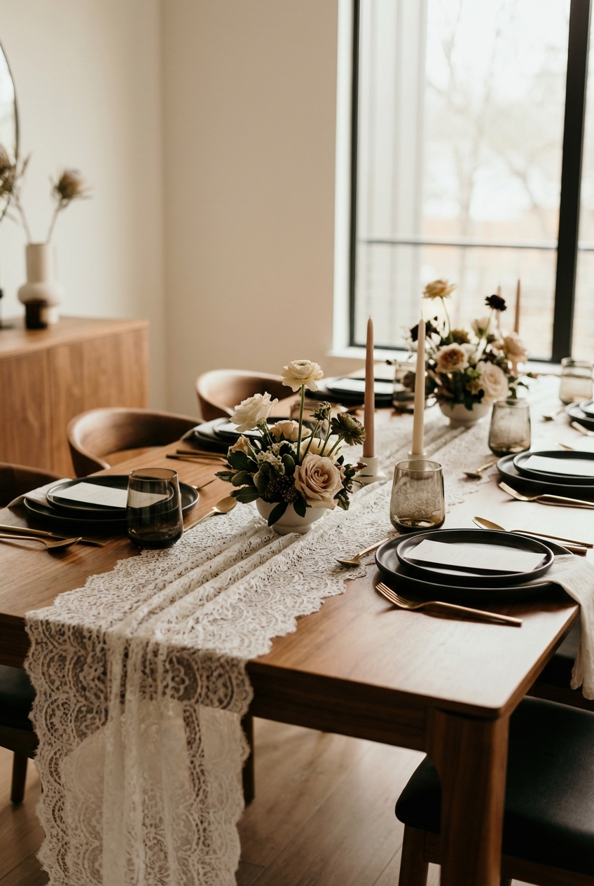 Modern Dinner Party Table Styling with Lace Details