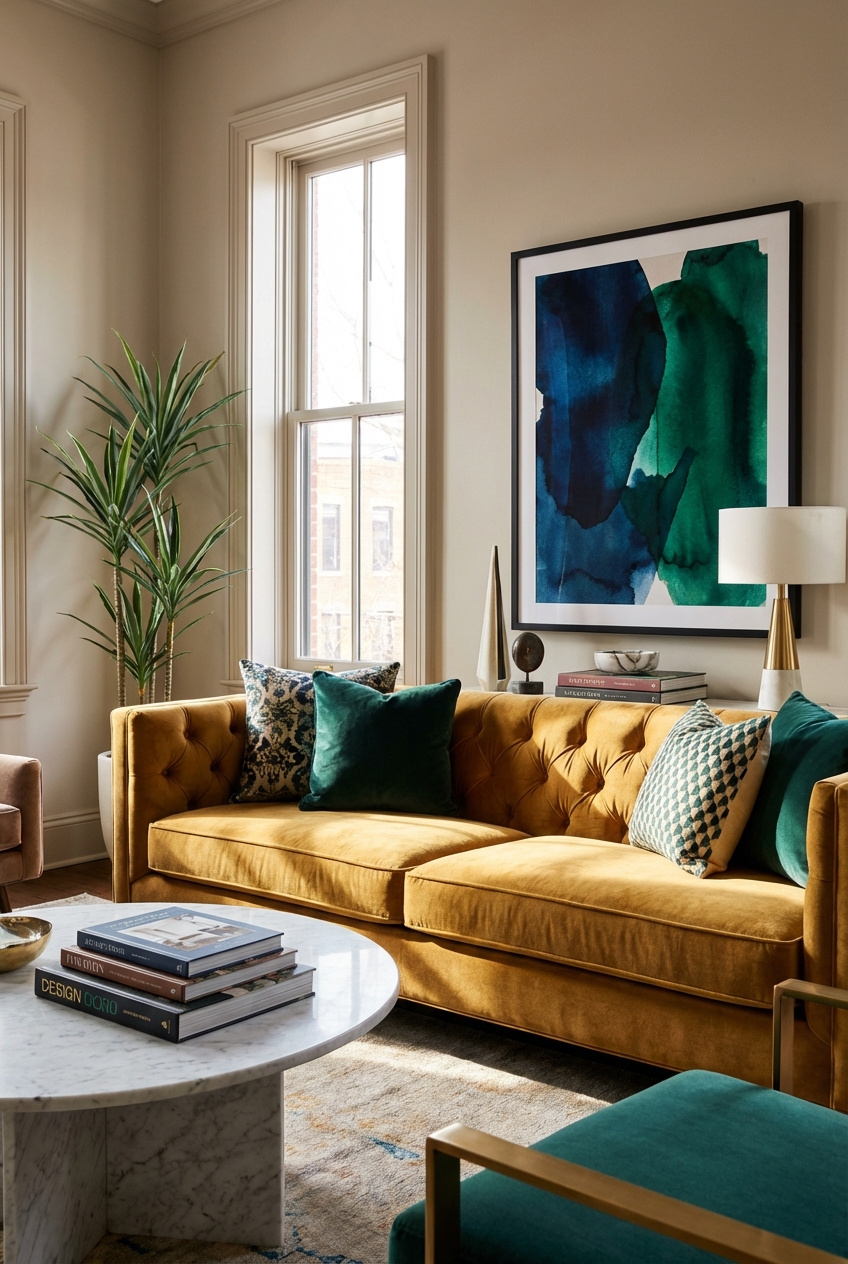 Decorate Around a Gold Sofa Great Design (room Reset): 9 Steps You Can Use Today