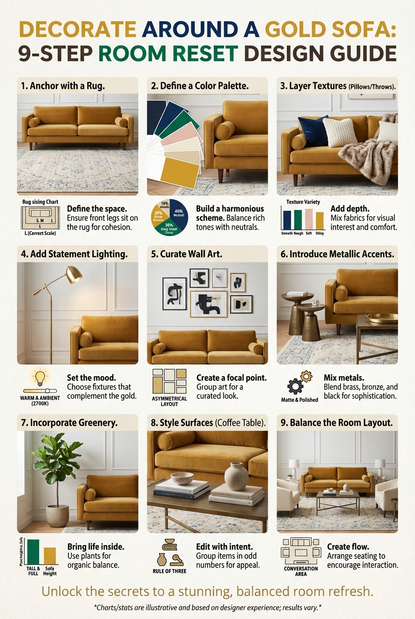 Decorate Around a Gold Sofa Great Design (room Reset): 9 Steps You Can Use Today - photo 3