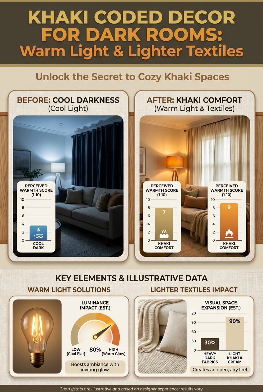 Khaki Coded Decor for Dark Rooms: warm light and lighter textiles - photo 3