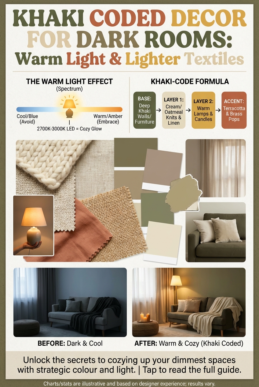Khaki Coded Decor for Dark Rooms: warm light and lighter textiles - photo 4