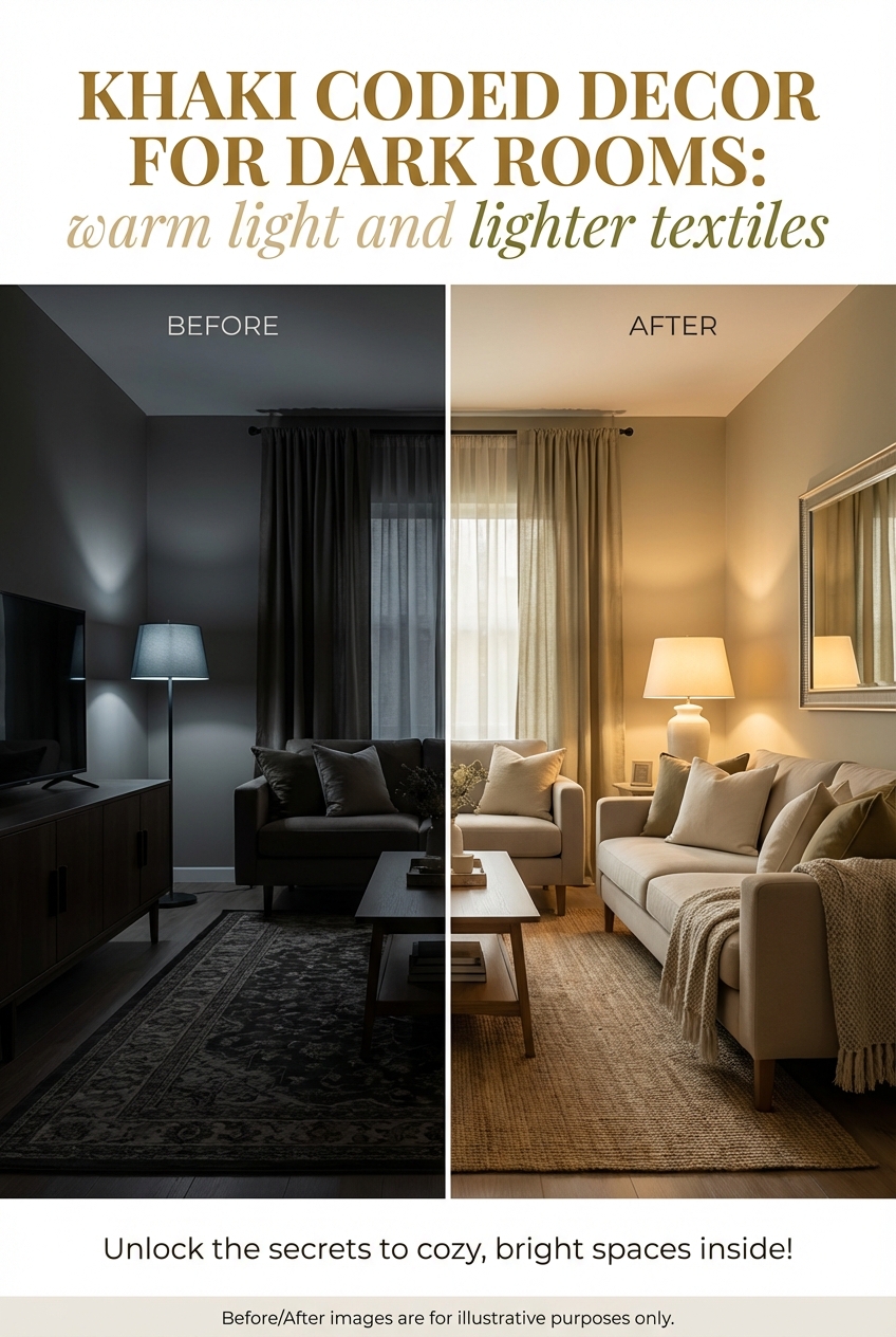 Khaki Coded Decor for Dark Rooms: warm light and lighter textiles - photo 5