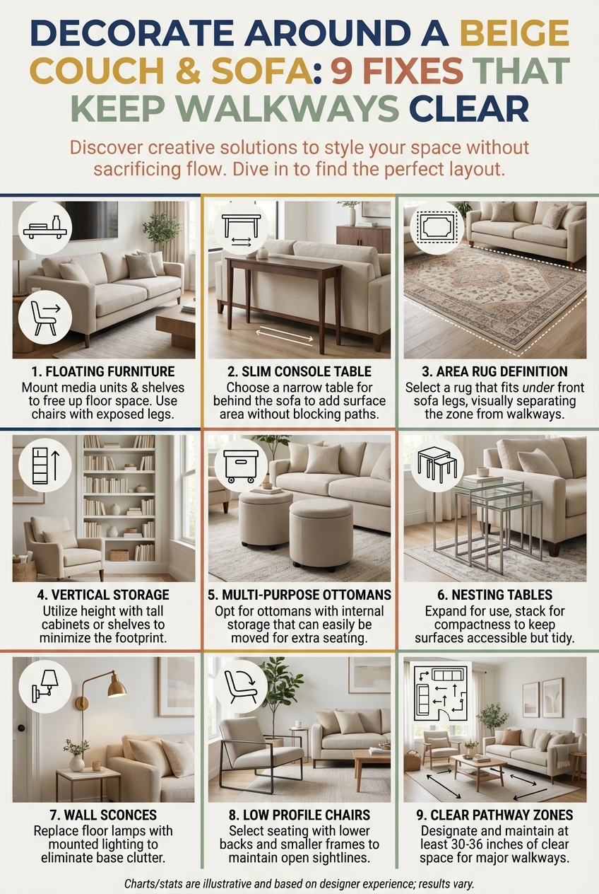 Decorate Around a Beige Couch and Beige Sofa: 9 Fixes That Keep Walkways Clear - photo 3