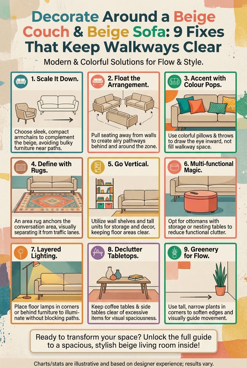 Decorate Around a Beige Couch and Beige Sofa: 9 Fixes That Keep Walkways Clear - photo 4