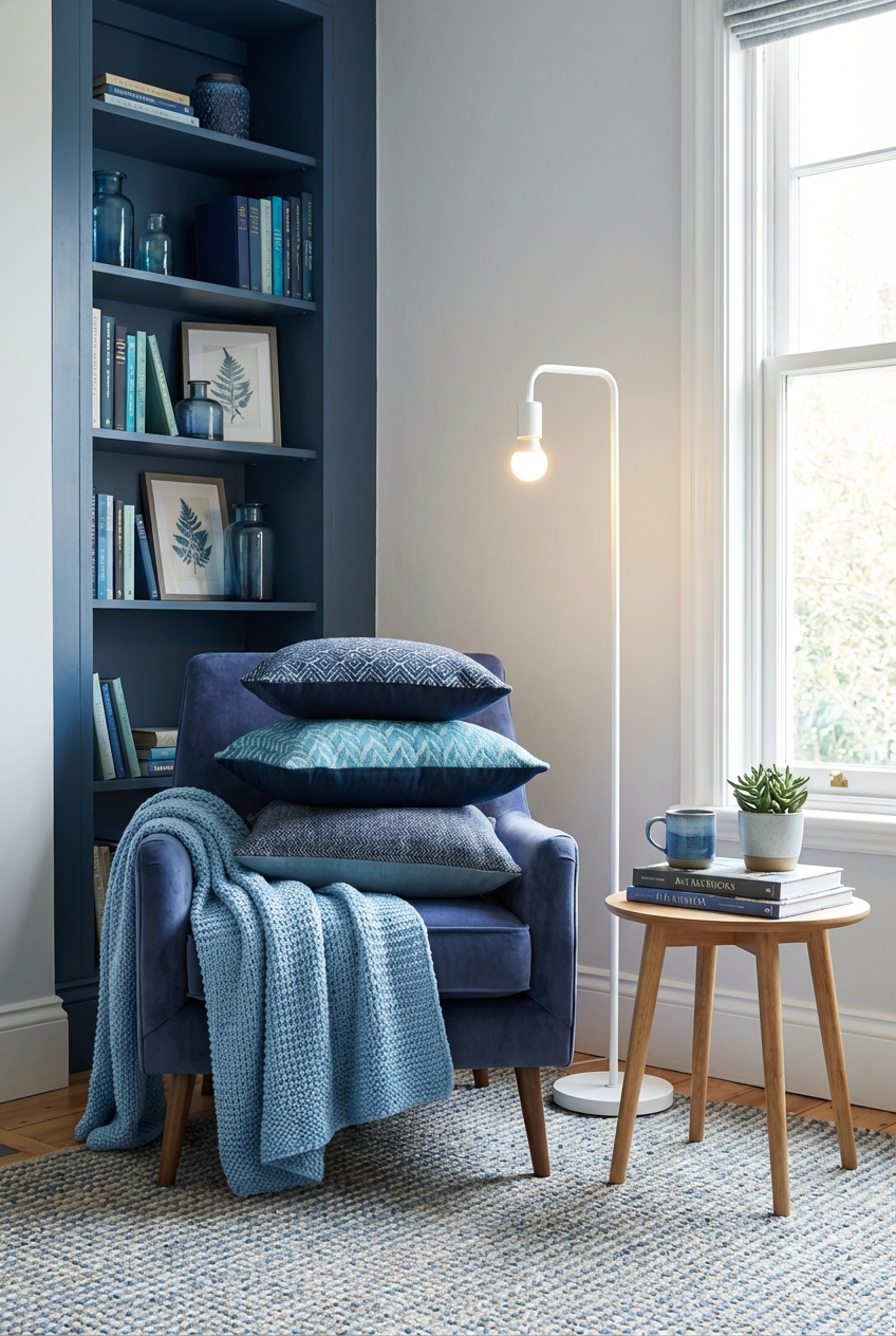 Cool Blue Decor for a Reading Nook: Cozy Corner, Clean Palette