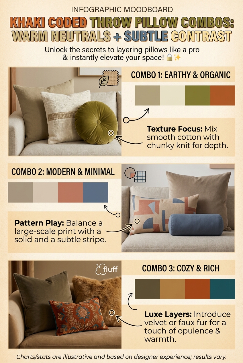Khaki Coded Throw Pillow Combos: warm neutrals + subtle contrast - photo 4