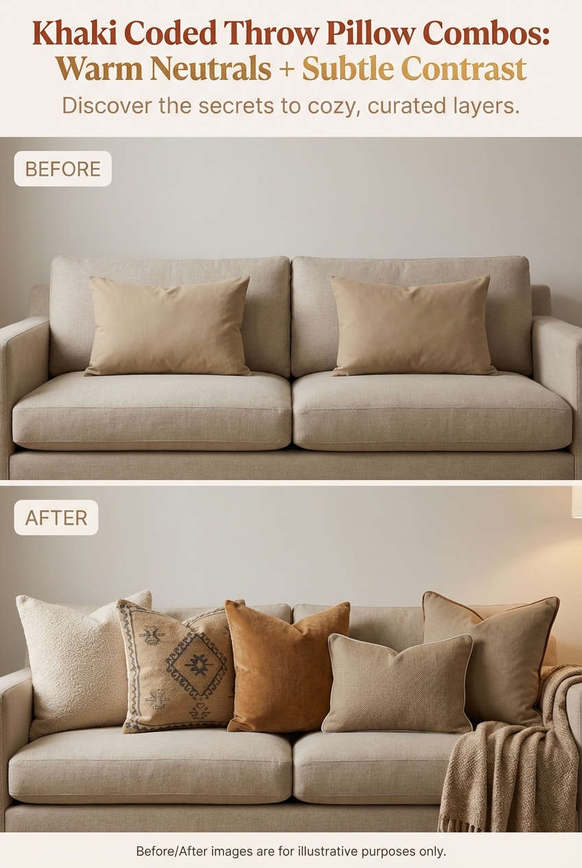 Khaki Coded Throw Pillow Combos: warm neutrals + subtle contrast - photo 5