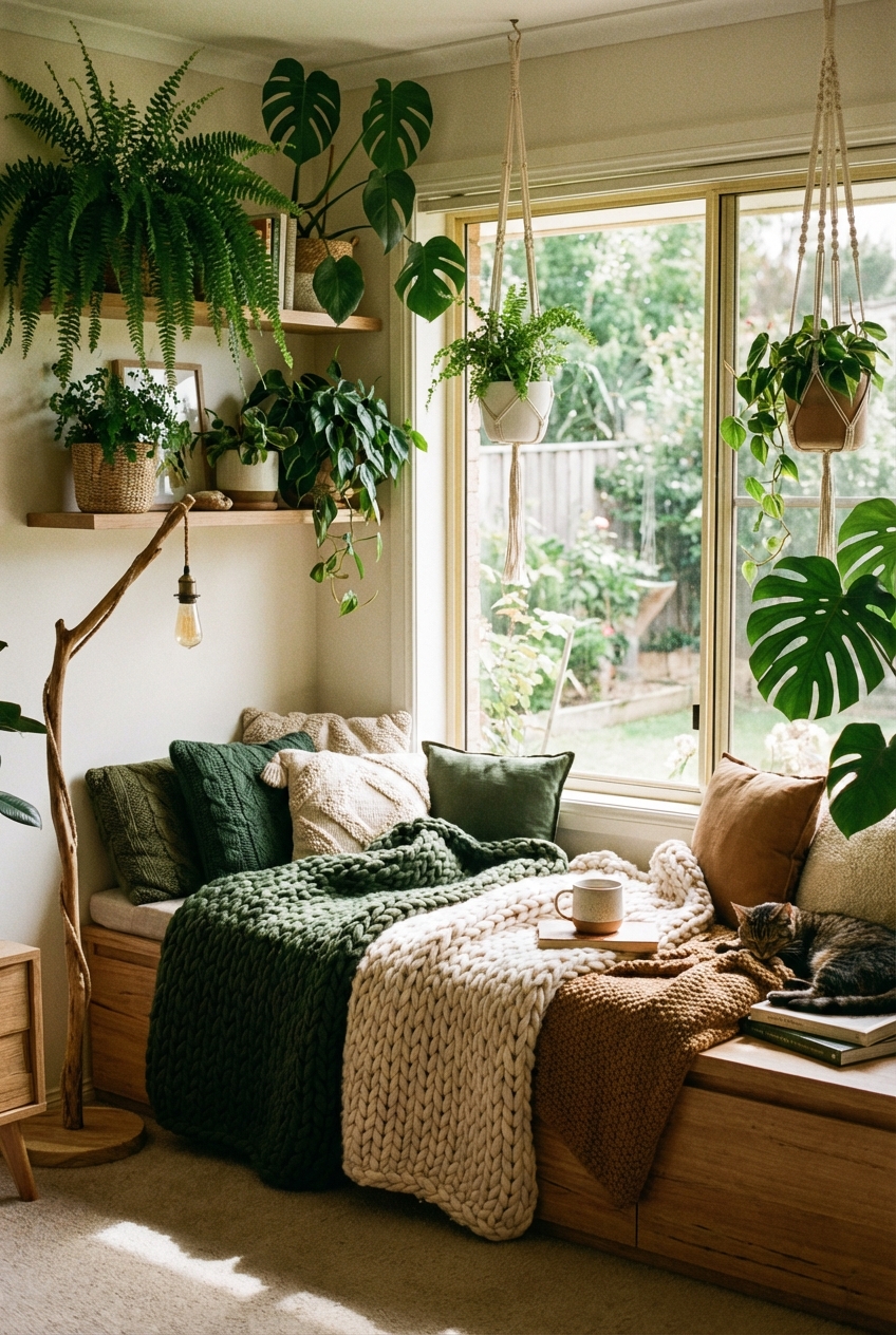 DIY Reading Nook: cozy corner with a nature vibe