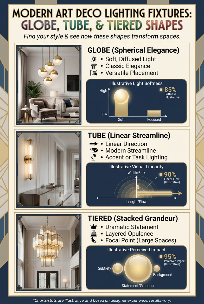 Modern Art Deco Lighting Fixtures: Globe, Tube, and Tiered Shapes - photo 3
